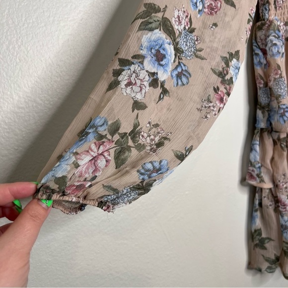 Madden NYC Floral Milkmaid Coquette Ruffle Smocked  Dress XS #3 - Picture 4 of 10